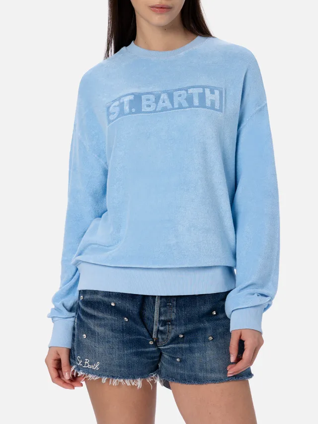 mc2-saint-barth-felpa-stardust-donna-azzurra-in-spugna-di-cotone-varsity image 1