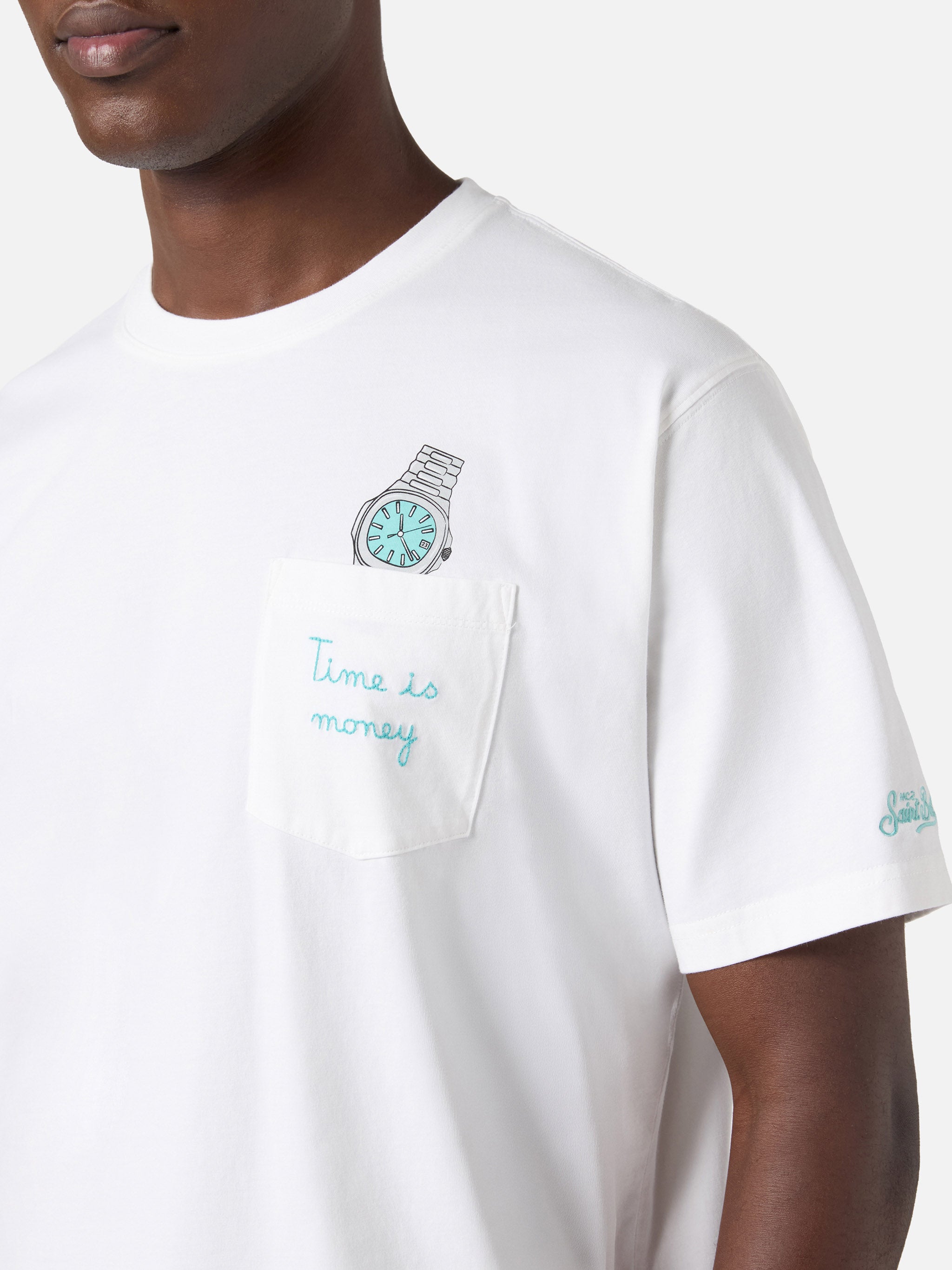 mc2-saint-barth-t-shirt-austin-uomo-bianca-cotone-time-is-money-orologio image 2