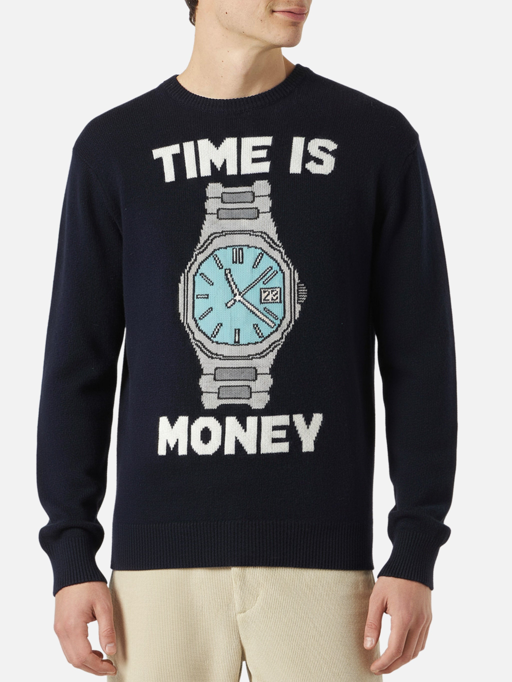 mc2-saint-barth-maglia-heron-uomo-blu-navy-time-is-money-in-misto-cashmere image 2