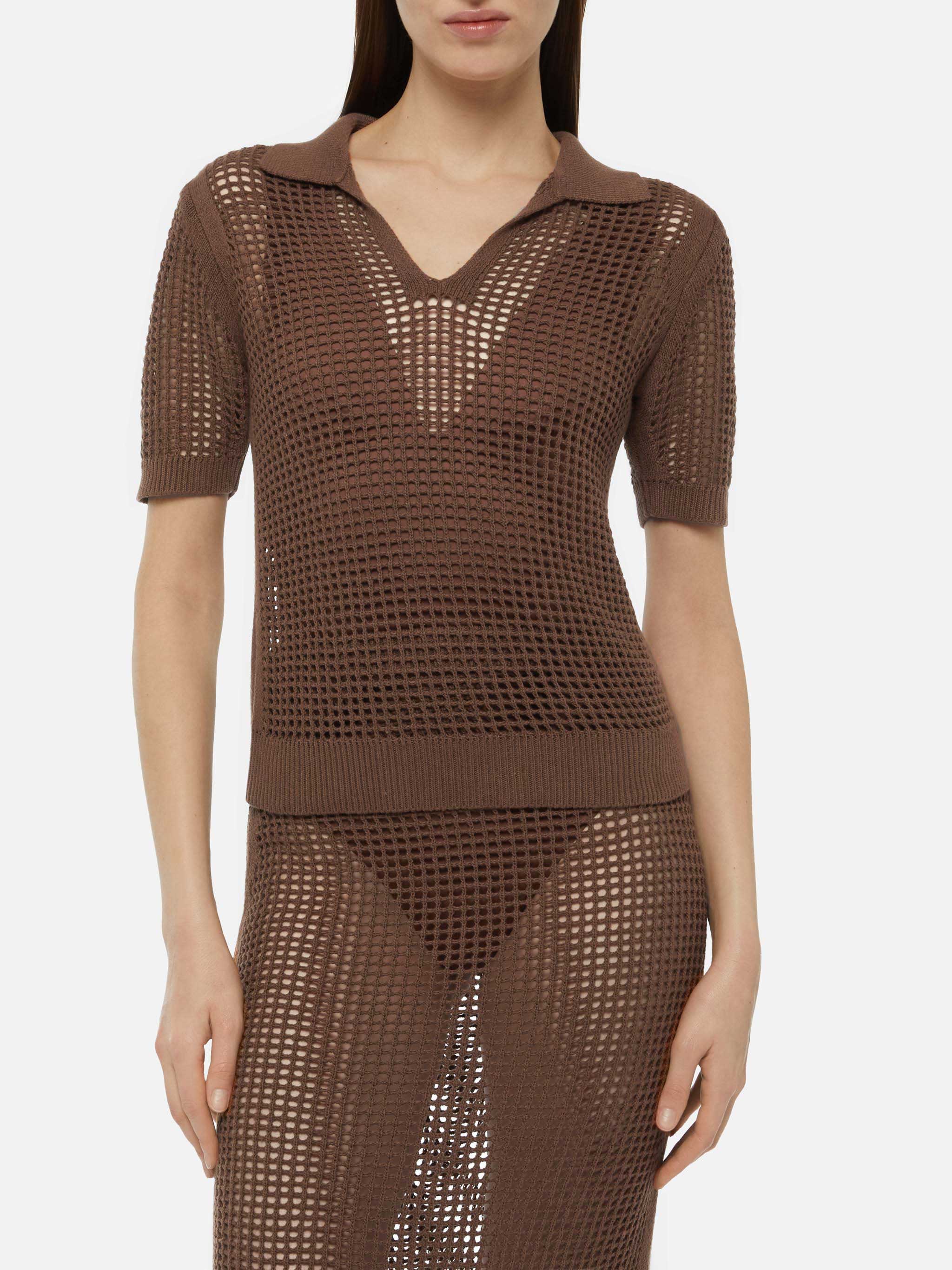 mc2-saint-barth-flora-polo-donna-rete-crochet-marrone image 2