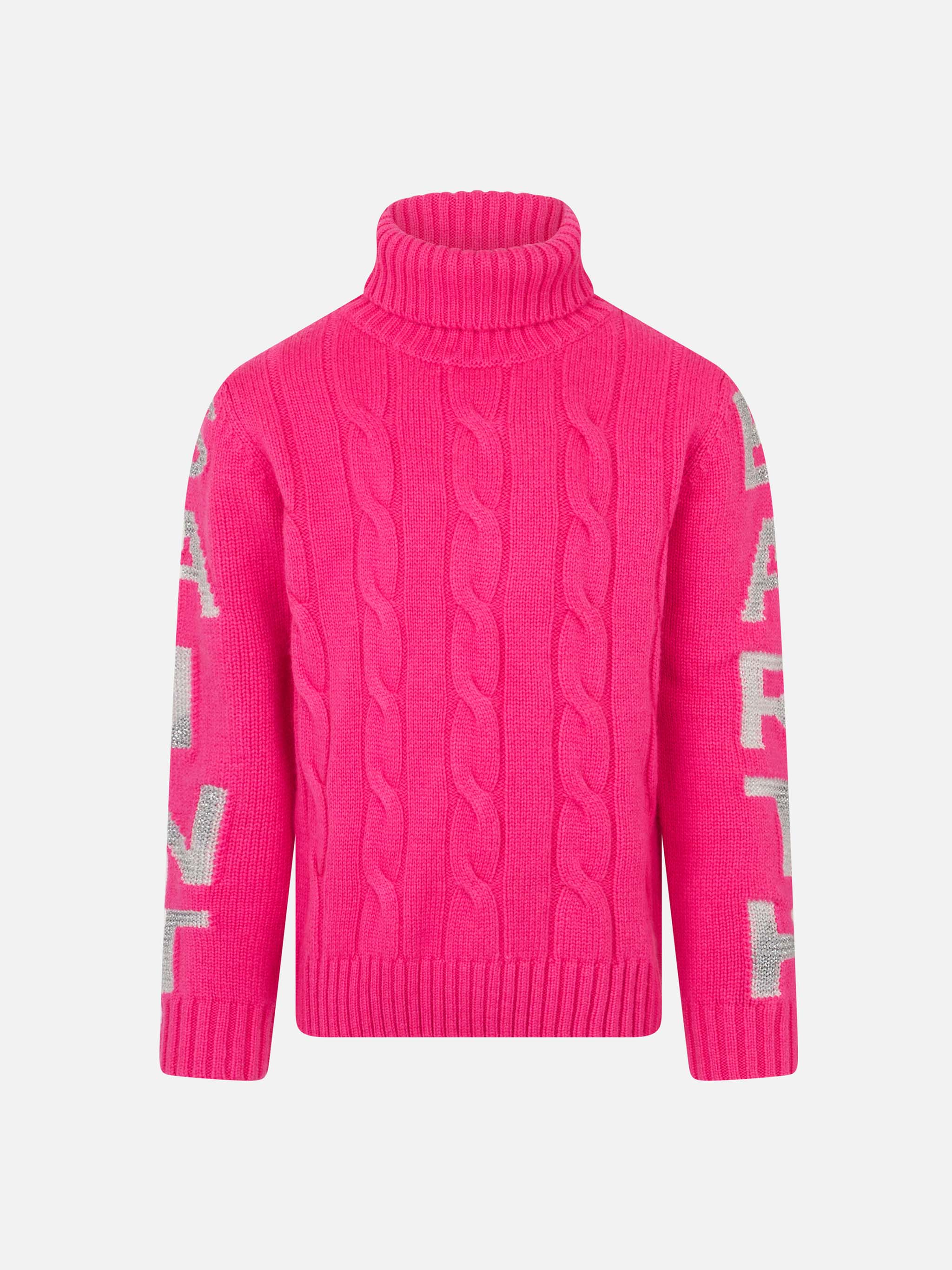 mc2-saint-barth-maglione-bambina-collo-alto-rosa-fluo-jacquard-saint-barth image 1