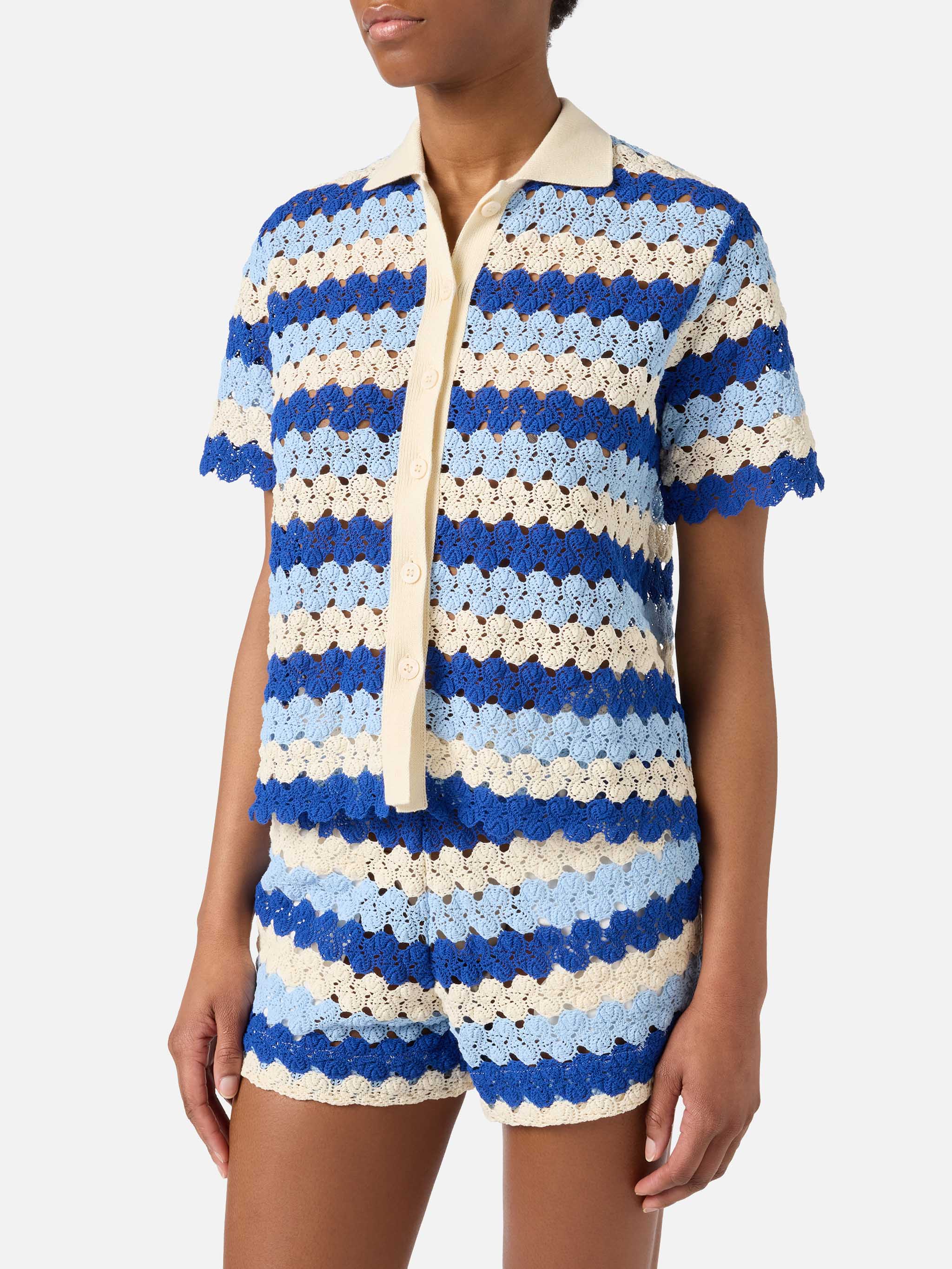 mc2-saint-barth-polo-monet-donna-in-maglia-crochet-a-righe-blu image 1