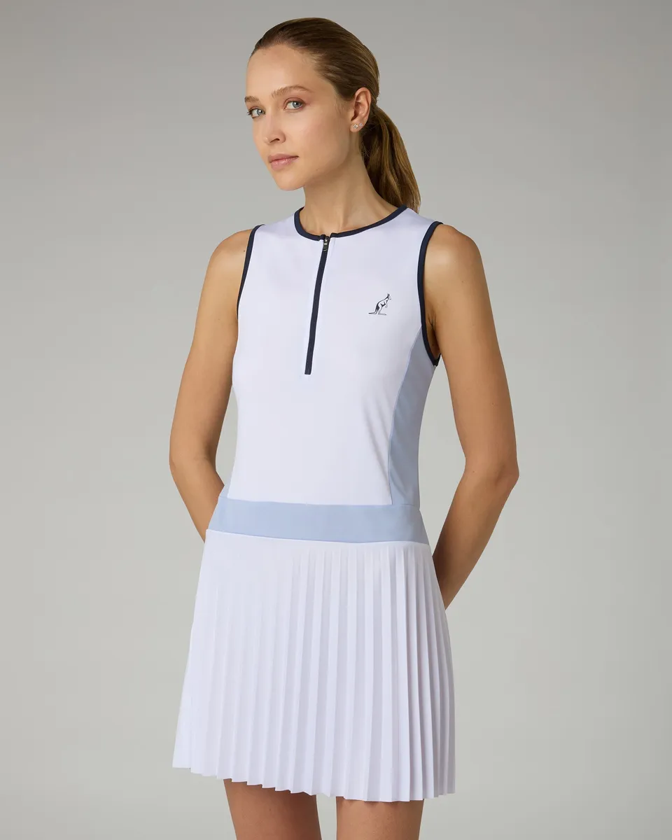 australian-absinth-dress-abito-bianco-in-tessuto-ace-con-gonna-plissettata image 1
