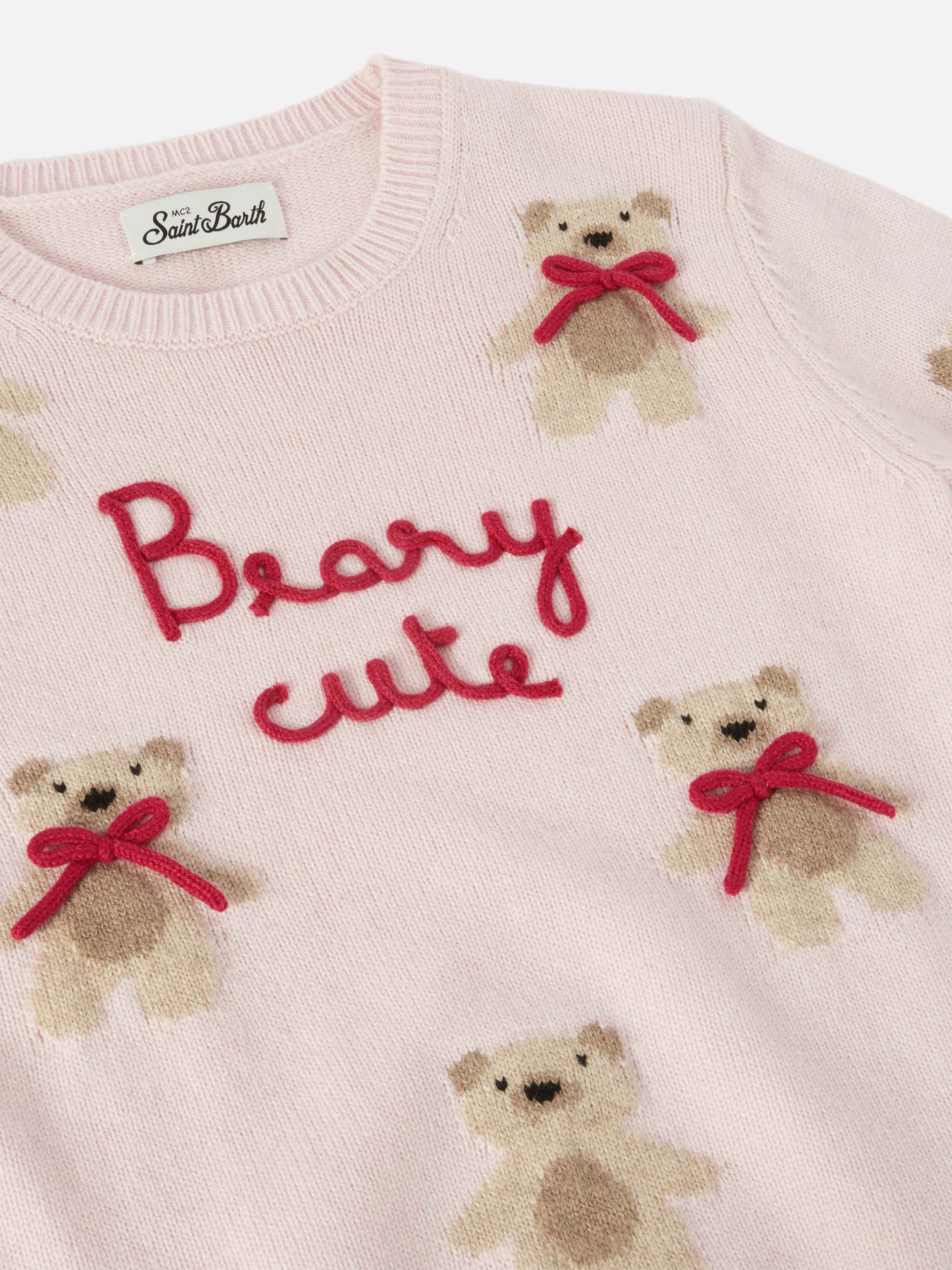 mc2-saint-barth-princess-girocollo-in-misto-cashmere-con-jacquard-orsetti-rosa image 2