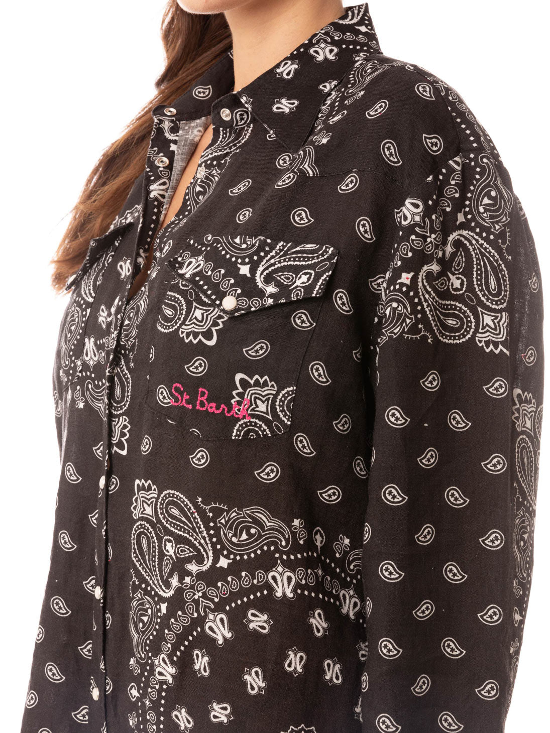 mc2-saint-barth-camicia-donna-alodie-tex-lino-nero-con-profili-bianchi image 5