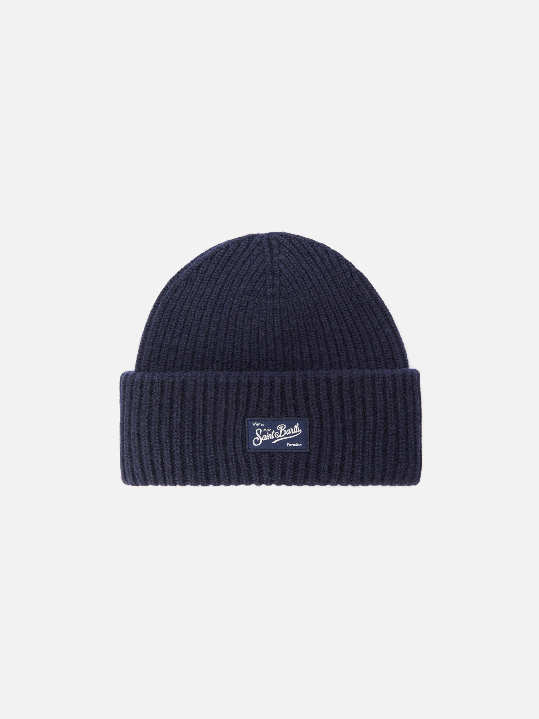 mc2-saint-barth-berry-berretto-a-coste-blu-navy-in-blend-cashmere image 1