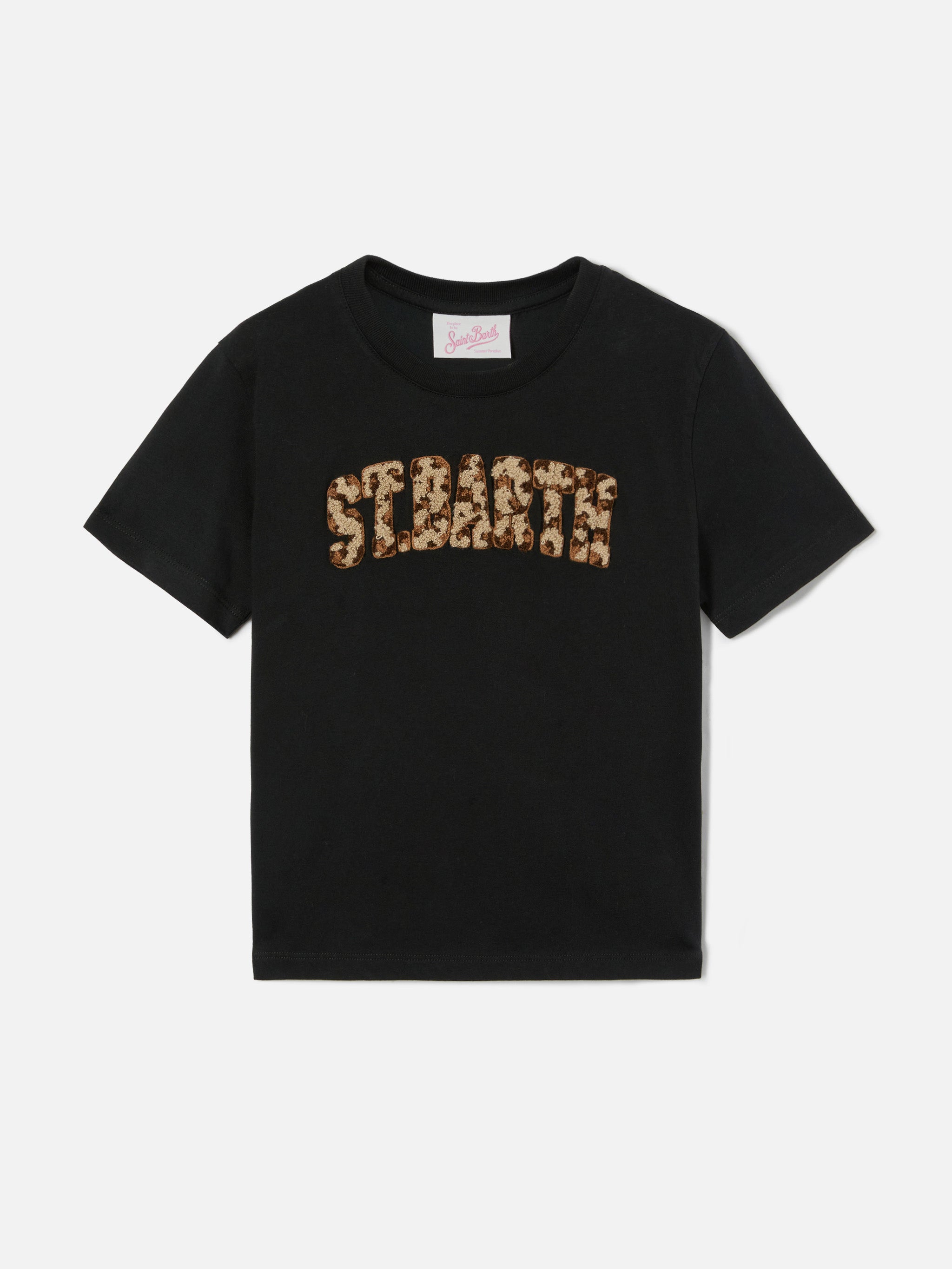 mc2-saint-barth-t-shirt-elly-bambina-nera-con-patch-logo-animalier image 1