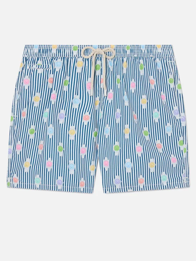 mc2-saint-barth-costume-da-bagno-uomo-lighting-micro-navy-a-righe-con-stampa-oro image 1