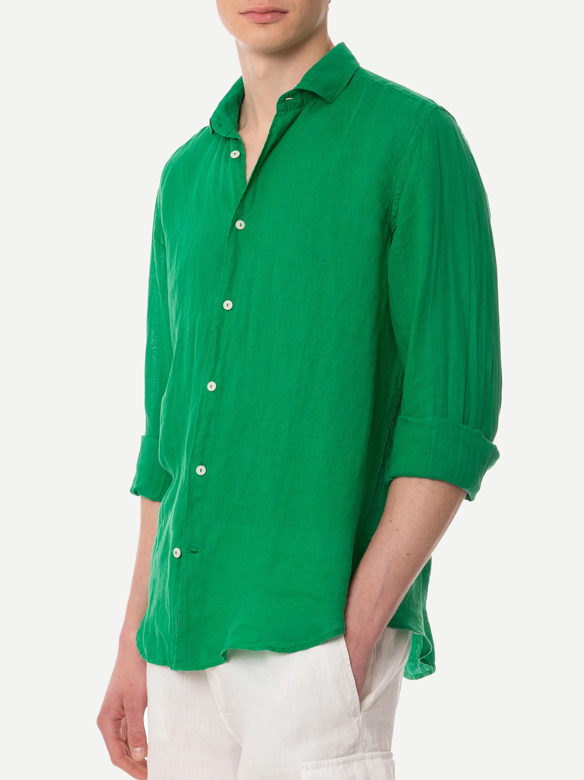mc2-saint-barth-camicia-pamplona-in-puro-lino-verde-tinta-unita-da-uomo image 2