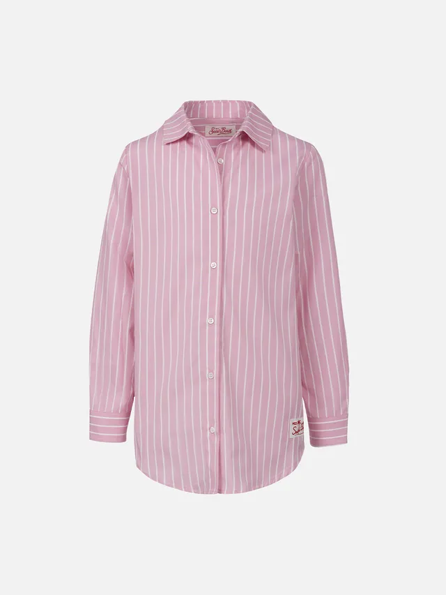 mc2-saint-barth-mini-brigitte-camicia-over-bambina-cotone-riga-rosa image 1