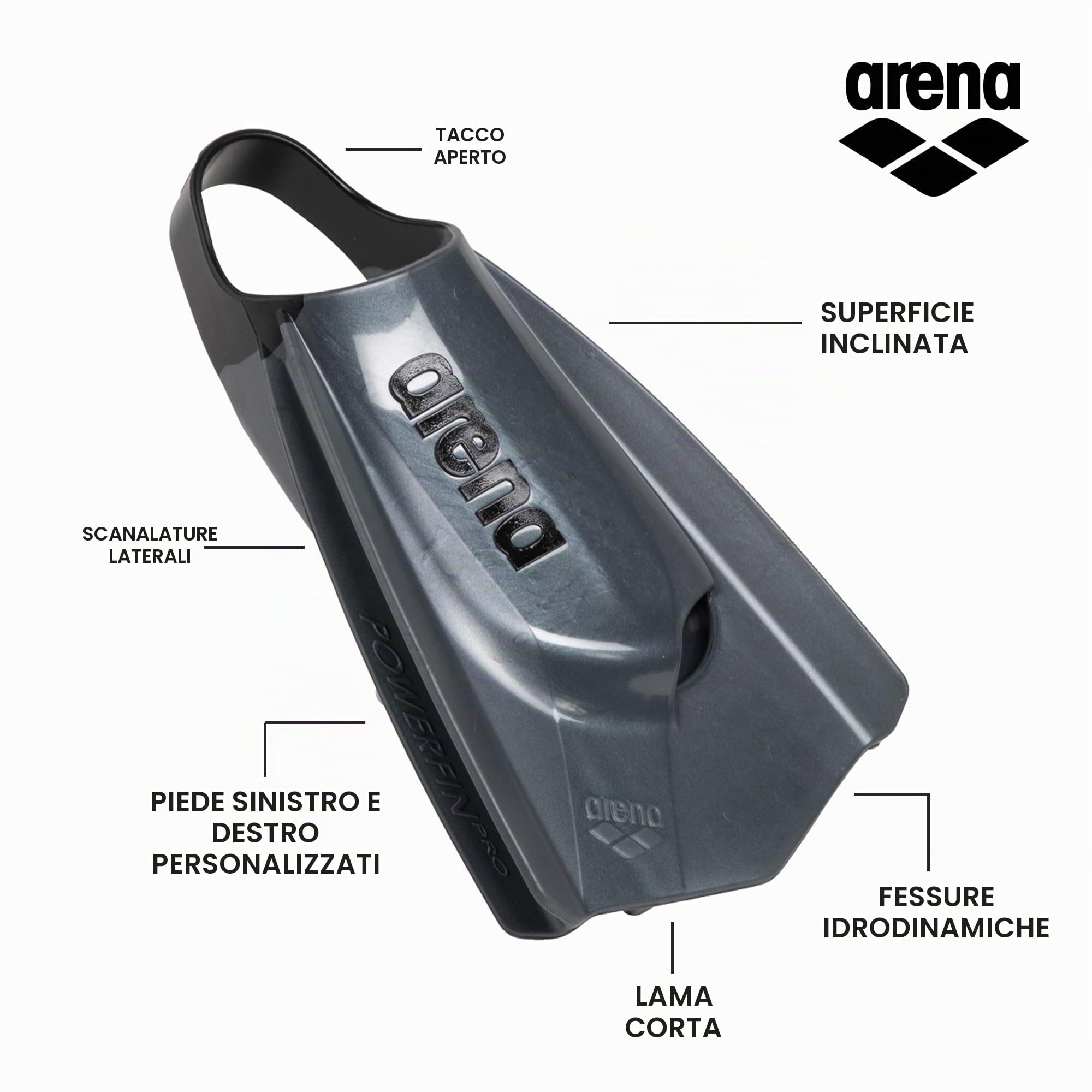 arena-powerfin-pro-ii-pinne-corte-nuoto-unisex-100-silicone-mis-40-41 image 2