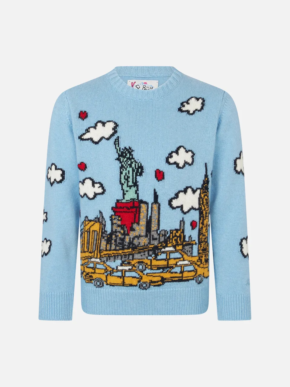 mc2-saint-barth-maglione-bambina-jacquard-new-york-postcard-azzurro-misto-cashme image 1