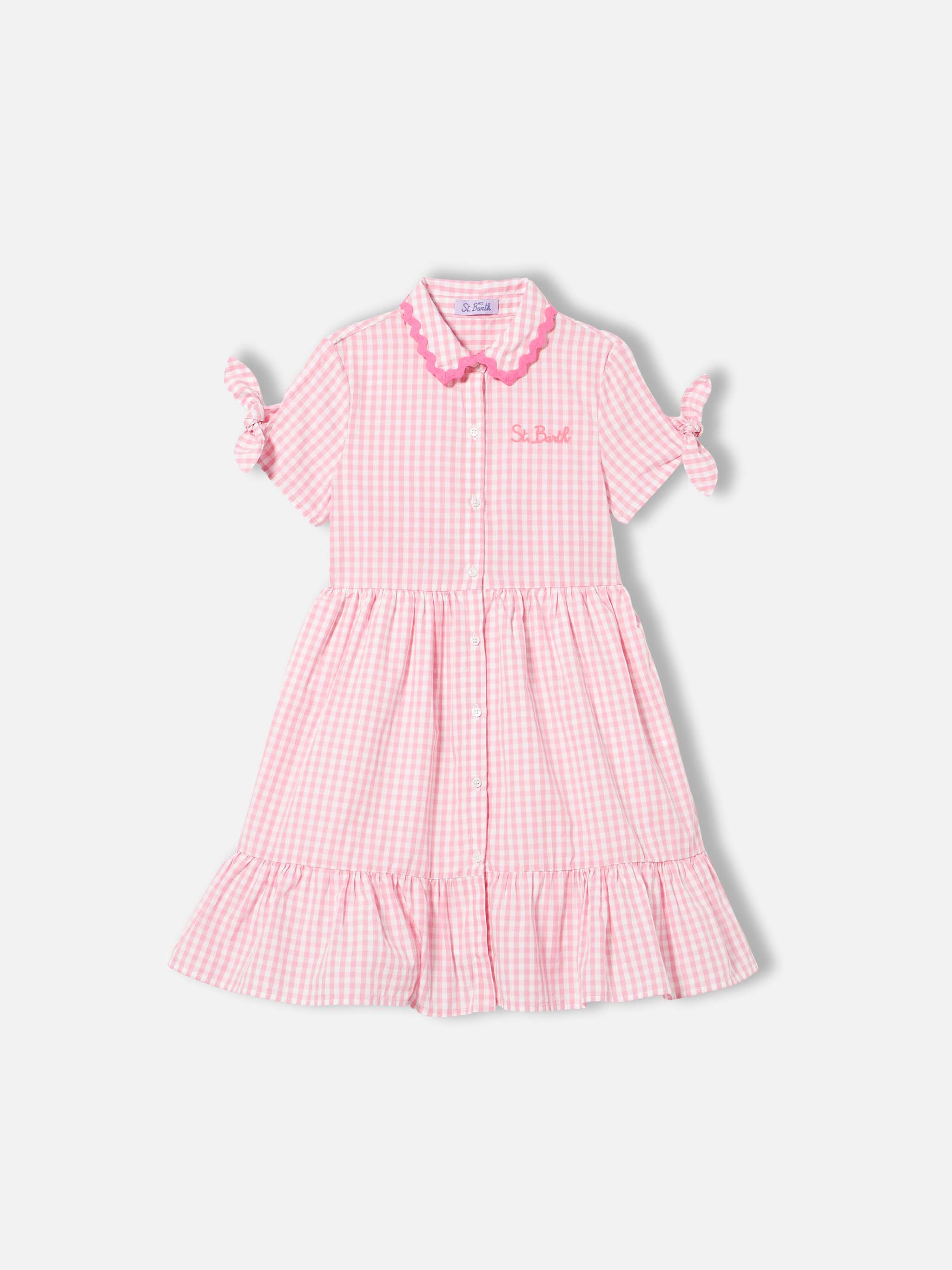 mc2-saint-barth-abito-bambina-cotone-vichy-bianco-rosa image 1