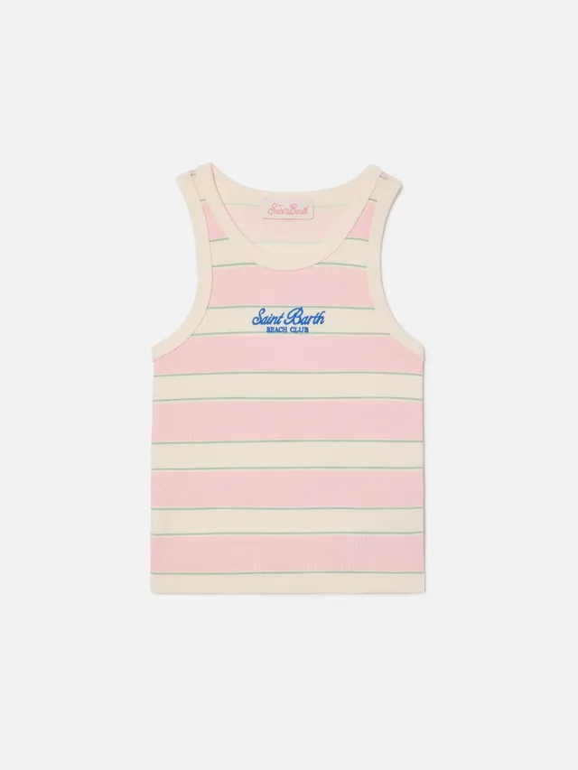 top-mc2-saint-barth-blue-jr-per-bambina-a-righe-rosa-bianche-e-verdi-con-logo-ri image 1