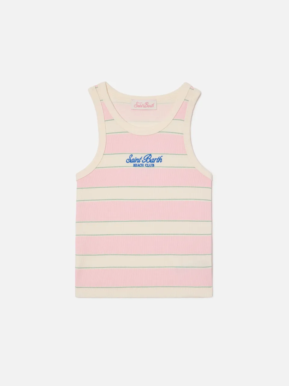 top-mc2-saint-barth-blue-jr-per-bambina-a-righe-rosa-bianche-e-verdi-con-logo-ri image 1