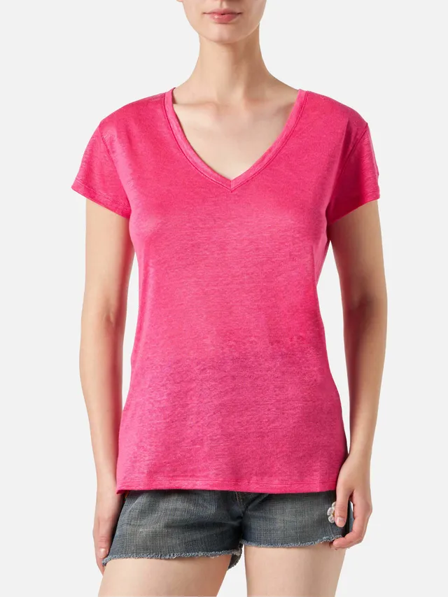 mc2-saint-barth-eloise-t-shirt-donna-in-lino-fucsia-tinta-unita image 1