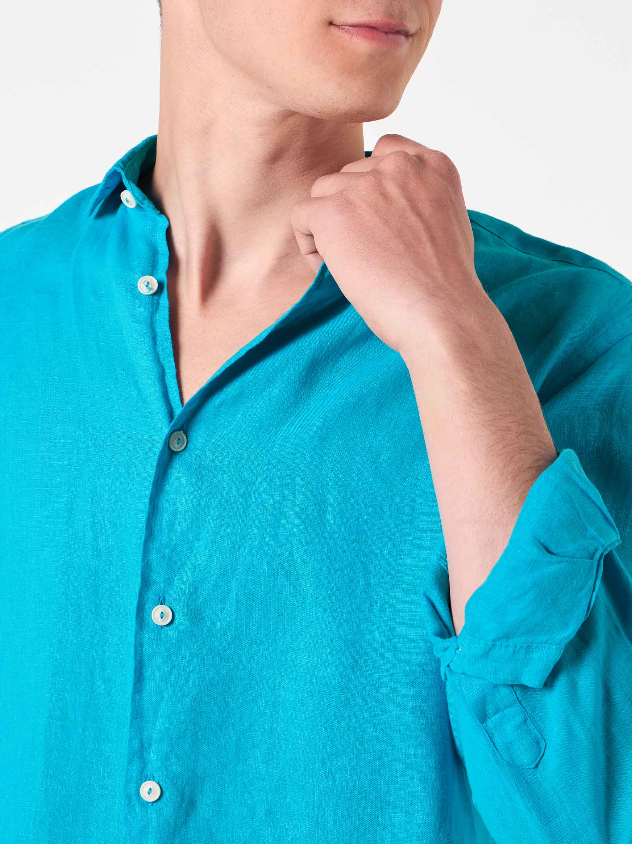 mc2-saint-barth-camicia-pamplona-uomo-in-lino-turchese-maniche-lunghe image 2