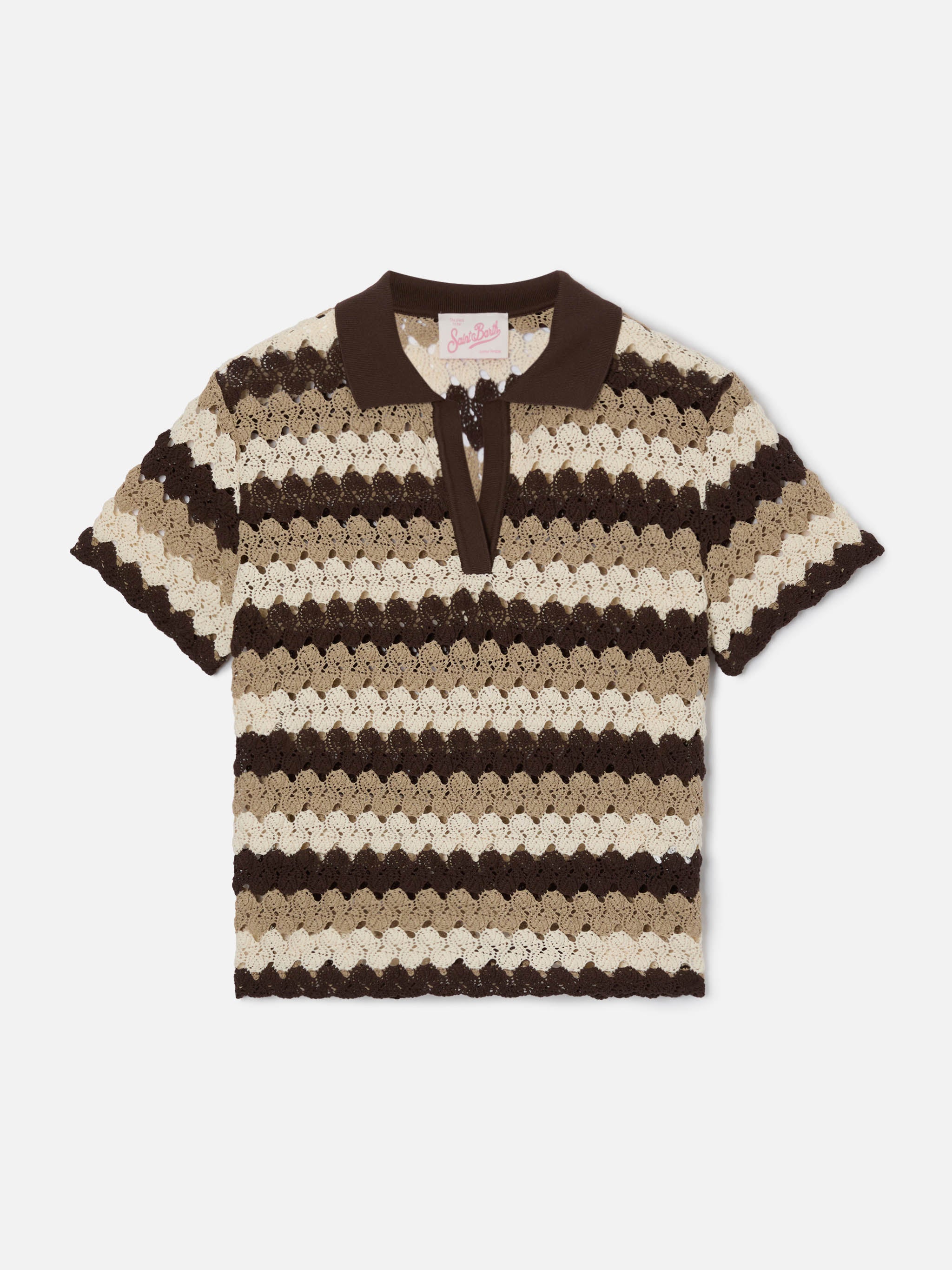 mc2-saint-barth-lala-polo-donna-crochet-a-righe-marrone-beige-panna image 5