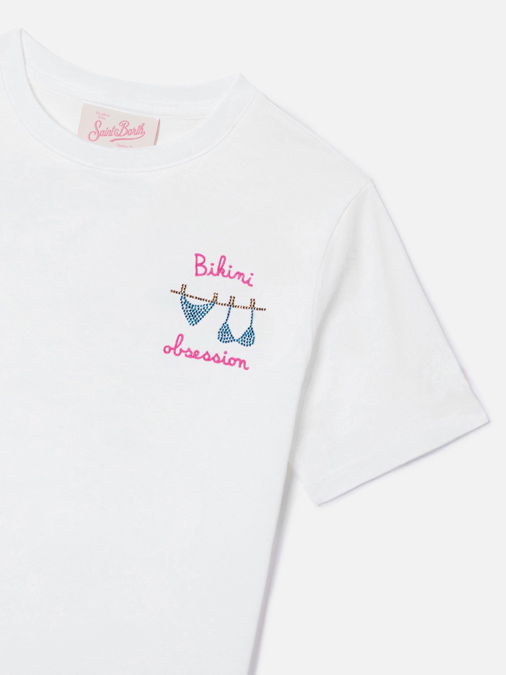 mc2-saint-barth-t-shirt-elly-bambina-bianca-cotone-bikini-obsession-strass image 1
