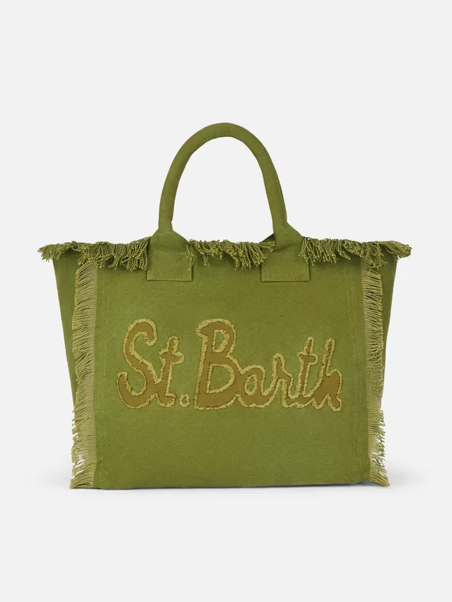 mc2-saint-barth-vanity-borsa-tote-in-tela-di-cotone-verde-militare-con-toppa-log image 1