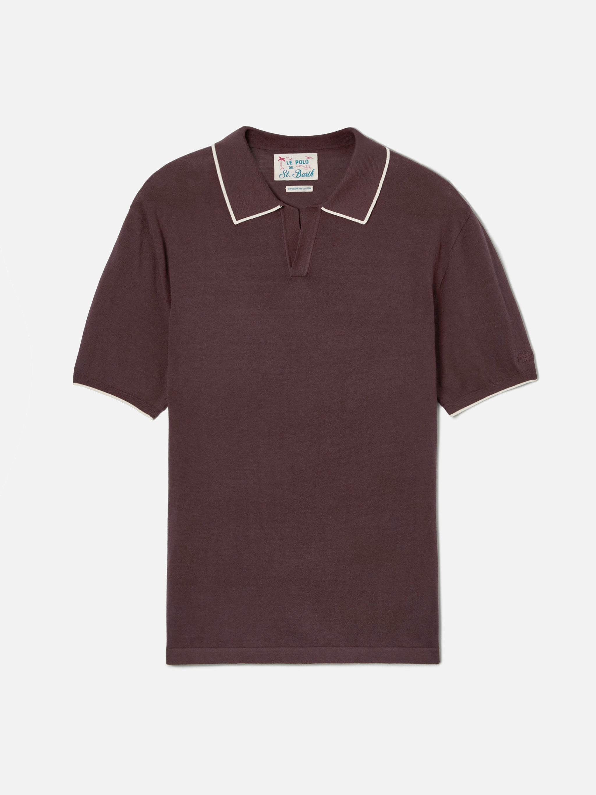 mc2-saint-barth-polo-uomo-sloan-in-cotone-high-twist-marrone-con-profili-a-contr image 4