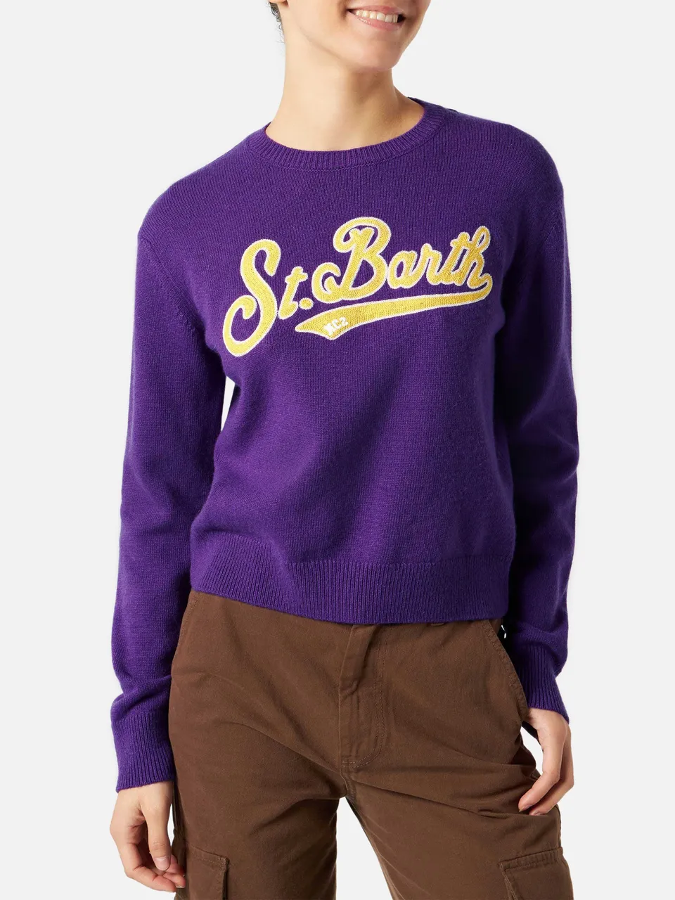 mc2-saint-barth-new-queen-maglione-crop-in-misto-cashmere-viola-con-logo image 1