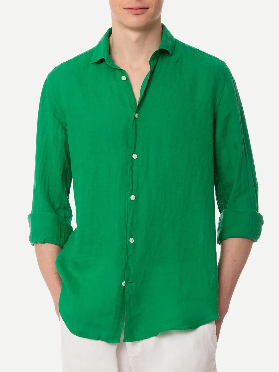 mc2-saint-barth-camicia-pamplona-in-puro-lino-verde-tinta-unita-da-uomo image 1