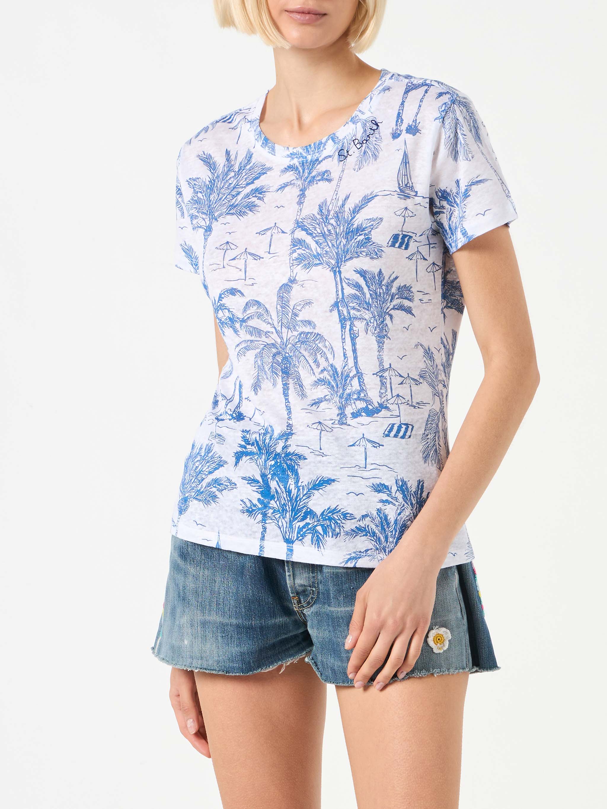 mc2-saint-barth-scarlett-t-shirt-donna-lino-toile-de-jouy-blu image 1
