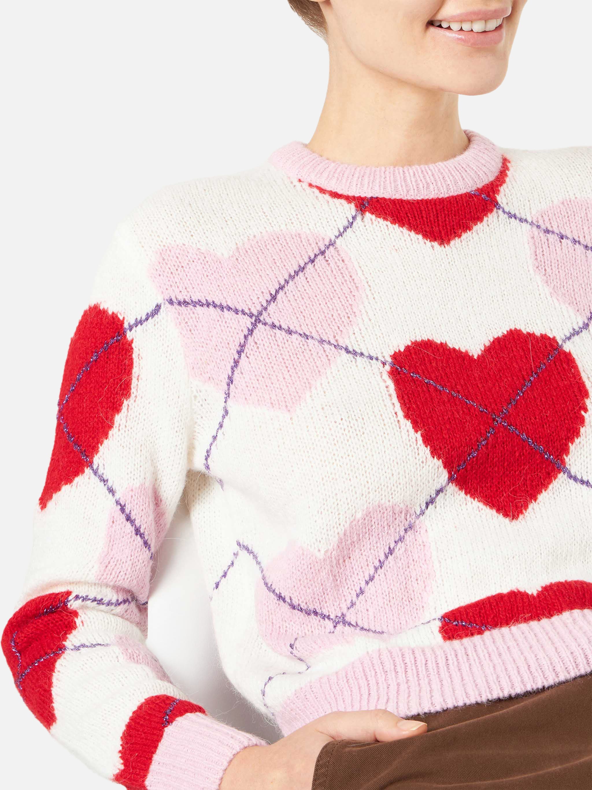 mc2-saint-barth-new-queen-crop-soft-maglione-donna-argyle-cuori-rosa-rosso image 2