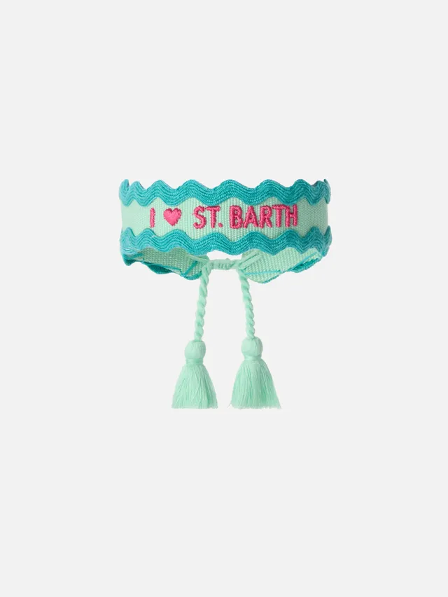 mc2-saint-barth-bracciale-in-tessuto-verde-acqua-con-ricamo-i-love-st-barth image 1