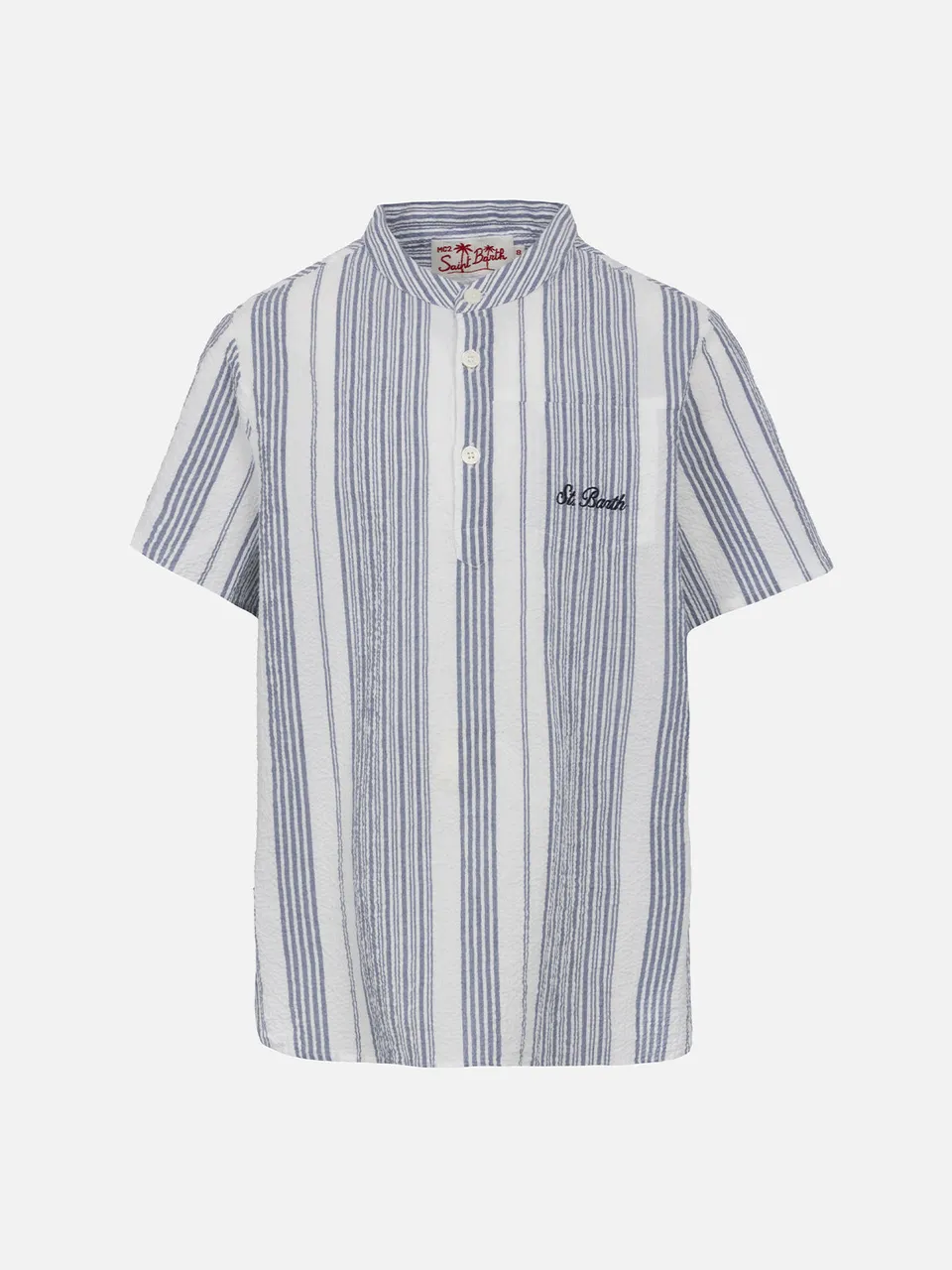 mc2-saint-barth-antiparos-camicia-bambino-in-seersucker-a-righe-blu-e-bianco image 1