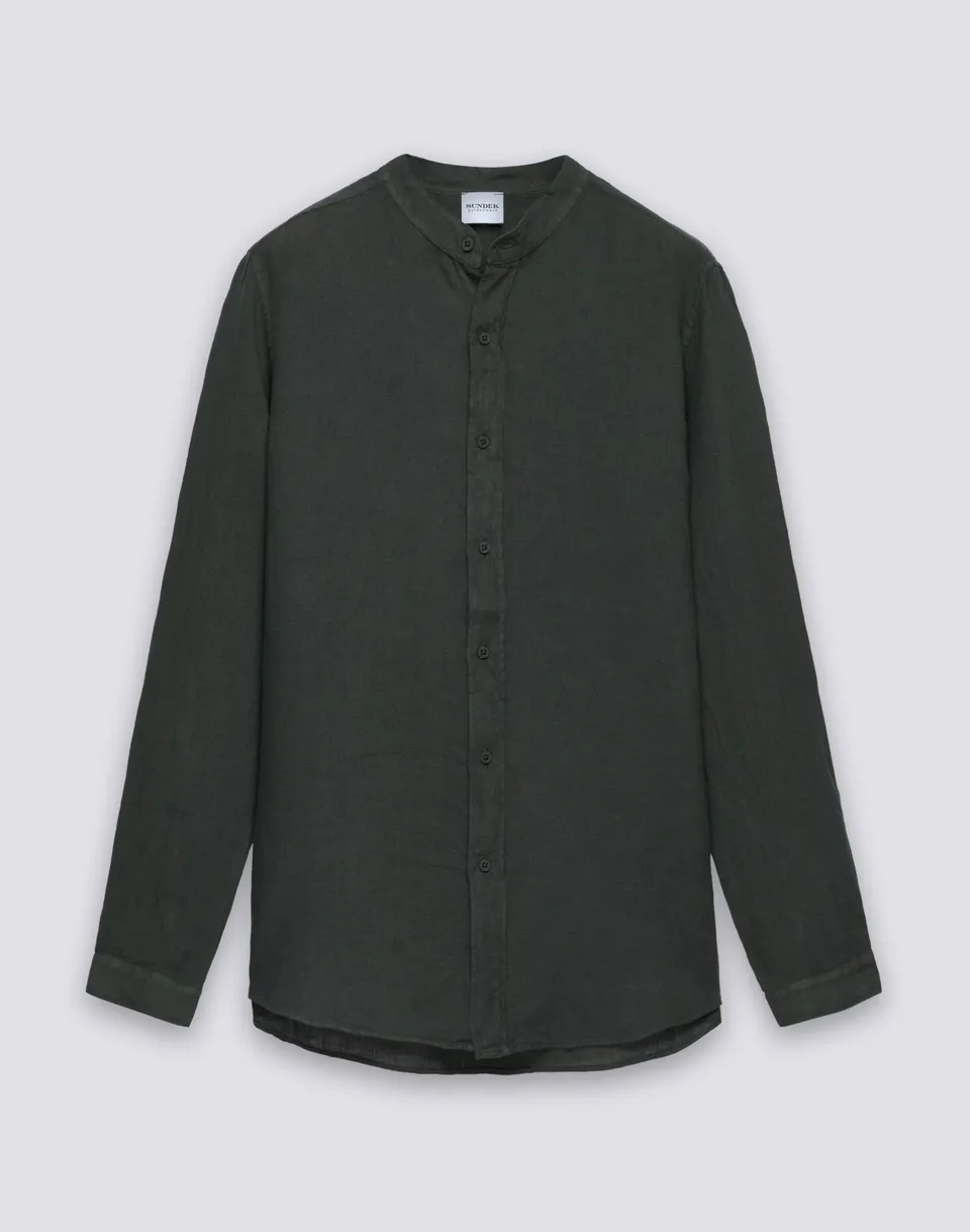sundek-camicia-uomo-alla-coreana-in-lino-tinto-capo image 1