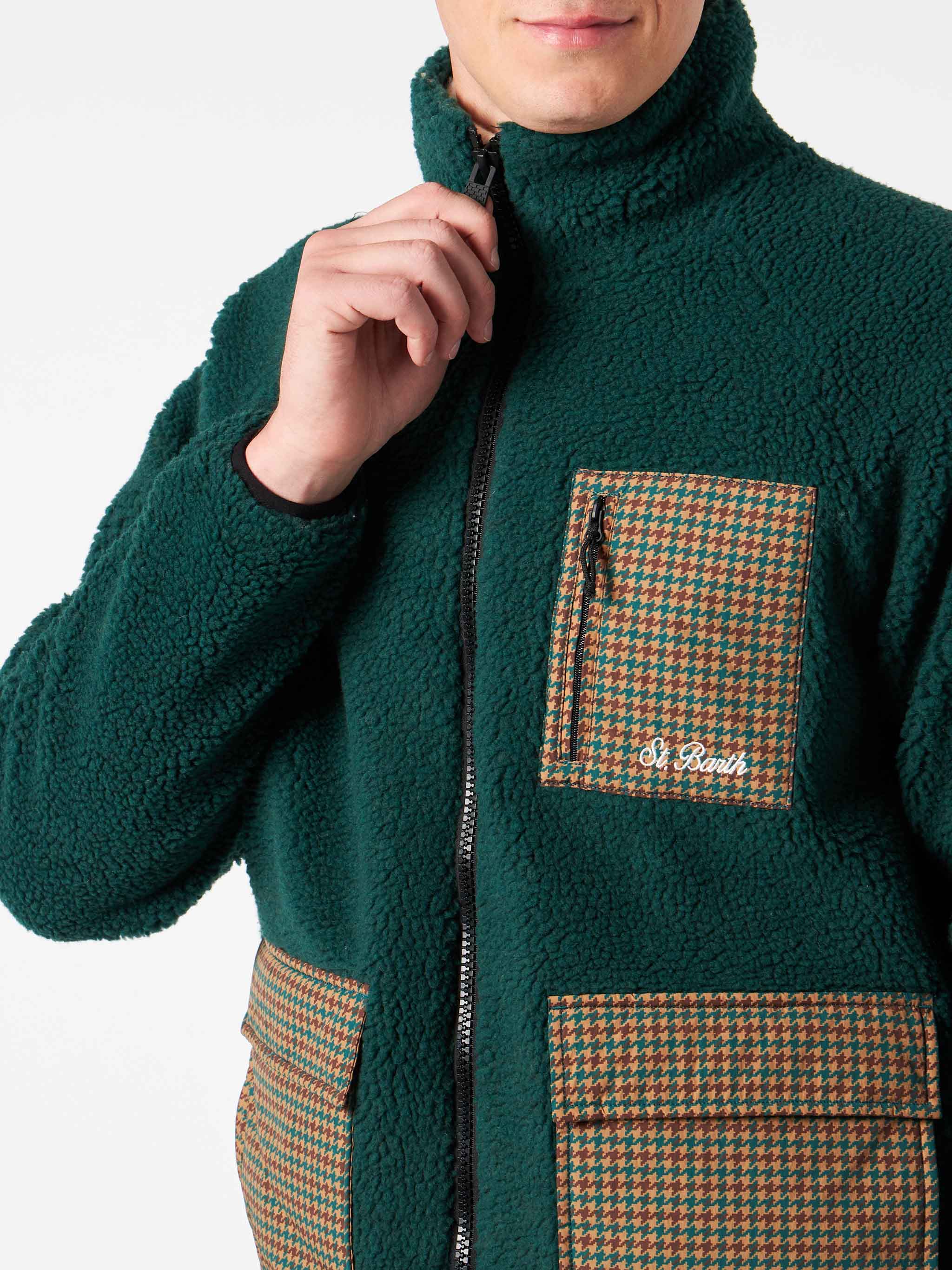 mc2-saint-barth-keystone-giacca-sherpa-verde-con-tasche-pied-de-poule-uomo image 2