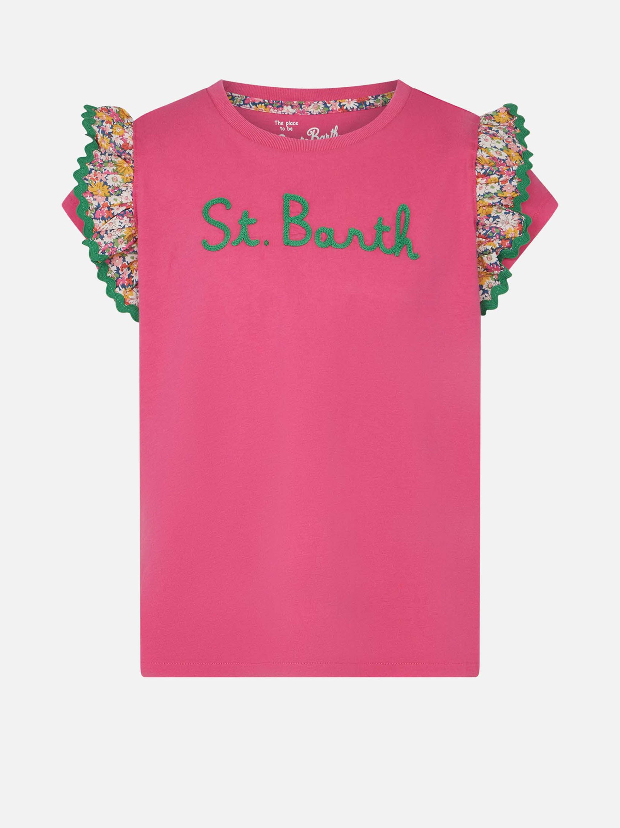 mc2-saint-barth-t-shirt-da-bambina-in-cotone-con-balza-floreale-e-ricamo-st-bart image 1