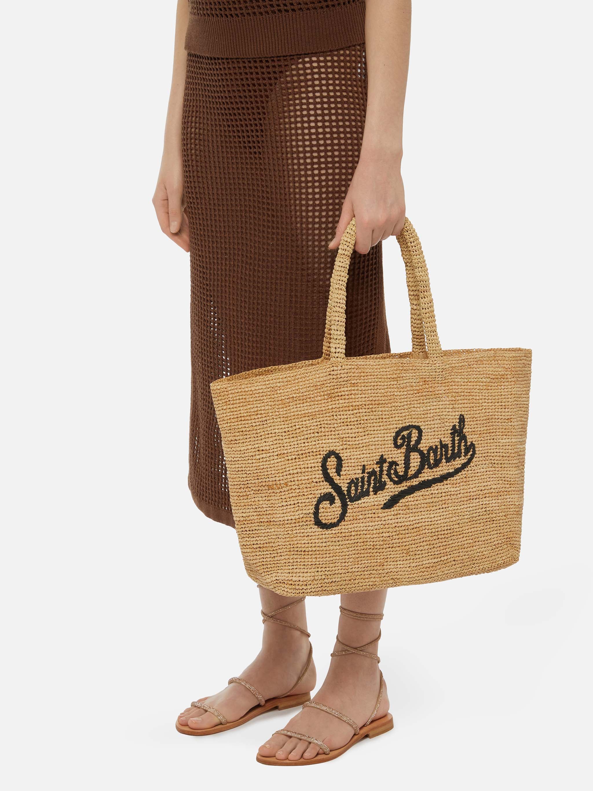 mc2-saint-barth-borsa-beach-tote-in-raffia-naturale-e-nero-con-logo-ricamato image 7