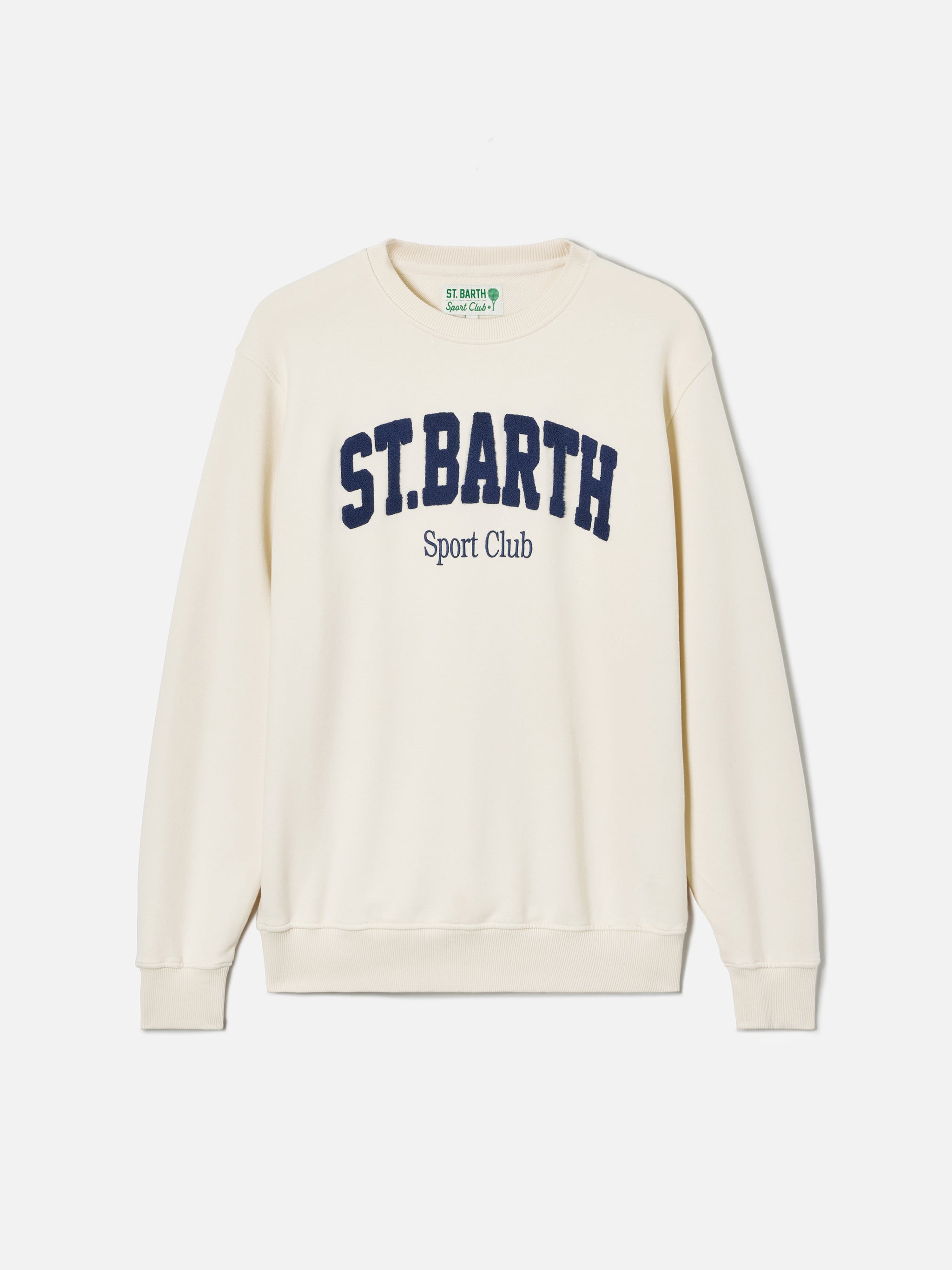 mc2-saint-barth-felpa-ponza-in-cotone-crema-con-logo-sport-club-effetto-spugna image 4