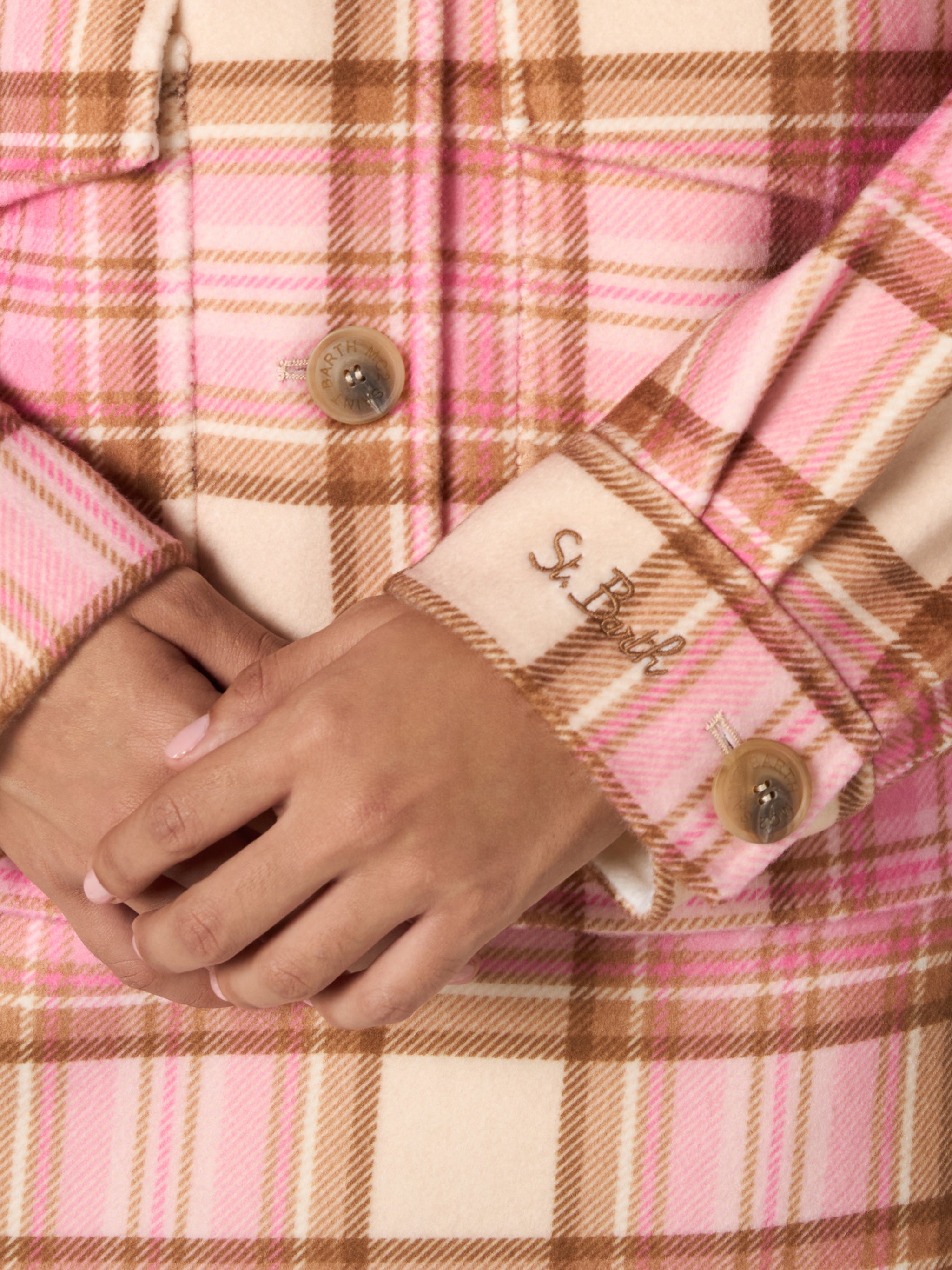 mc2-saint-barth-bonnibell-giacca-overshirt-donna-tartan-rosa-effetto-lana image 2
