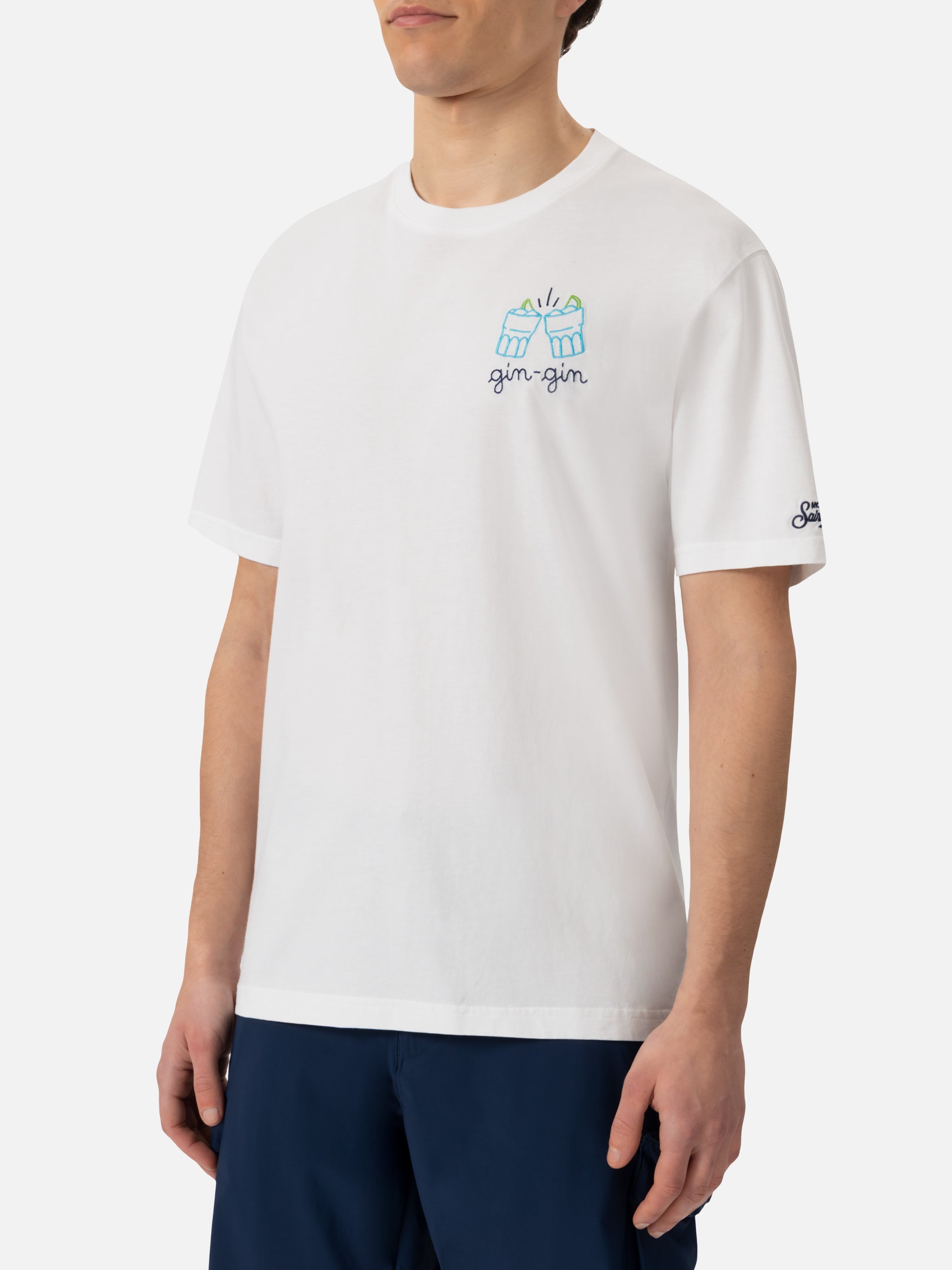 mc2-saint-barth-portofino-t-shirt-uomo-bianca-cotone-con-ricamo-gin-gin image 3