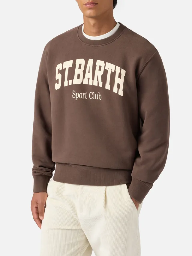 mc2-saint-barth-felpa-soho-in-cotone-marrone-con-stampa-st-barth-sport-club image 1