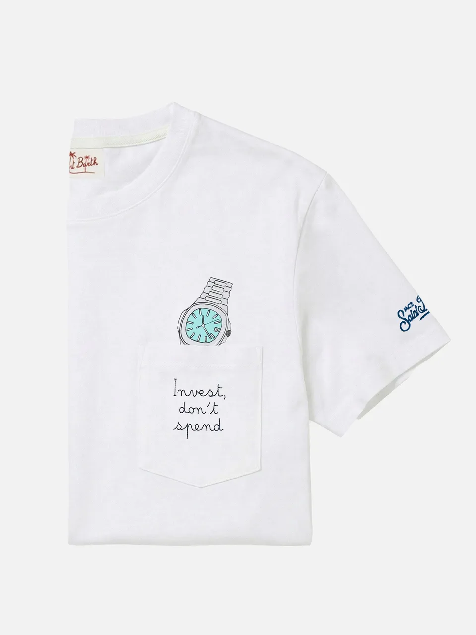 mc2-saint-barth-t-shirt-austin-bianca-in-puro-cotone-con-ricamo-orologio-invest- image 1