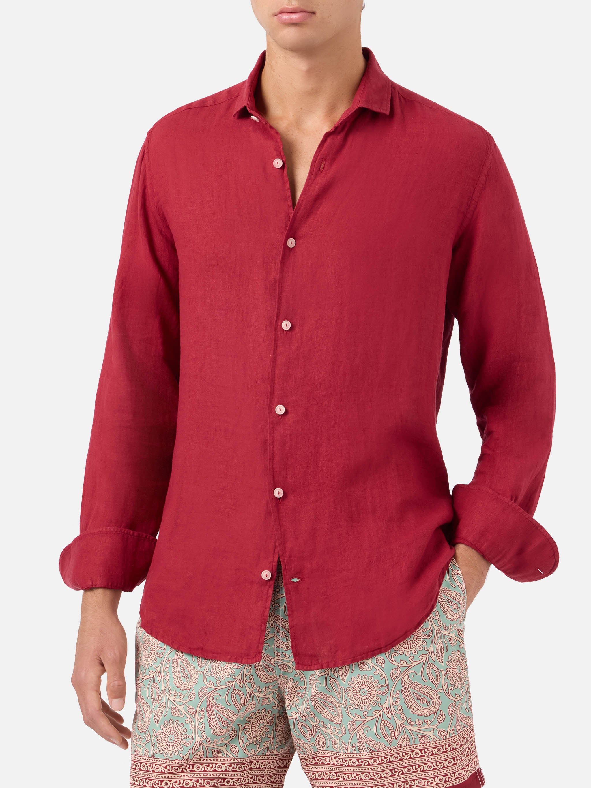 mc2-saint-barth-camicia-pamplona-uomo-in-lino-bordeaux image 1