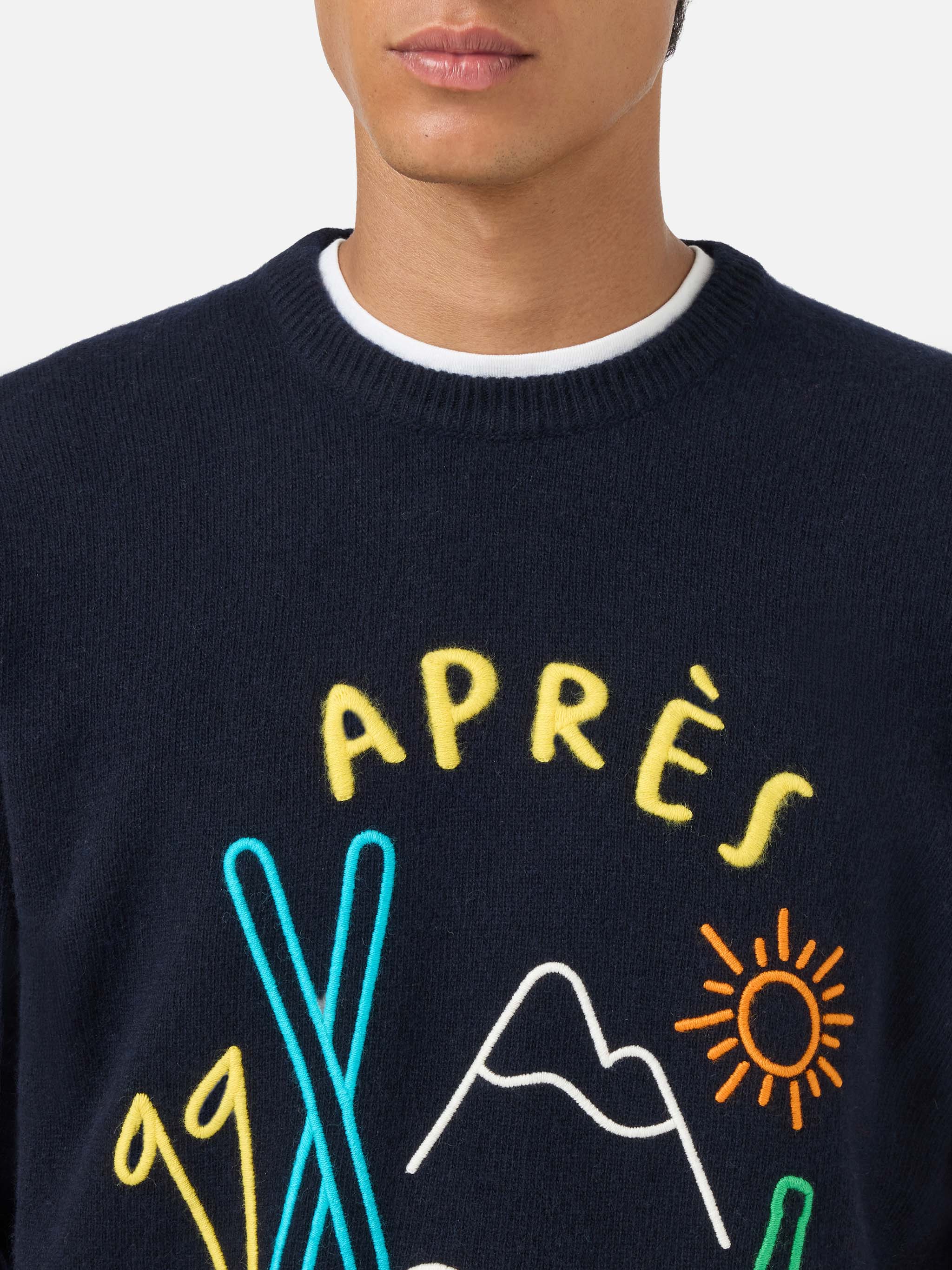 mc2-saint-barth-maglione-girocollo-heron-uomo-blu-ricamo-apres-ski image 2