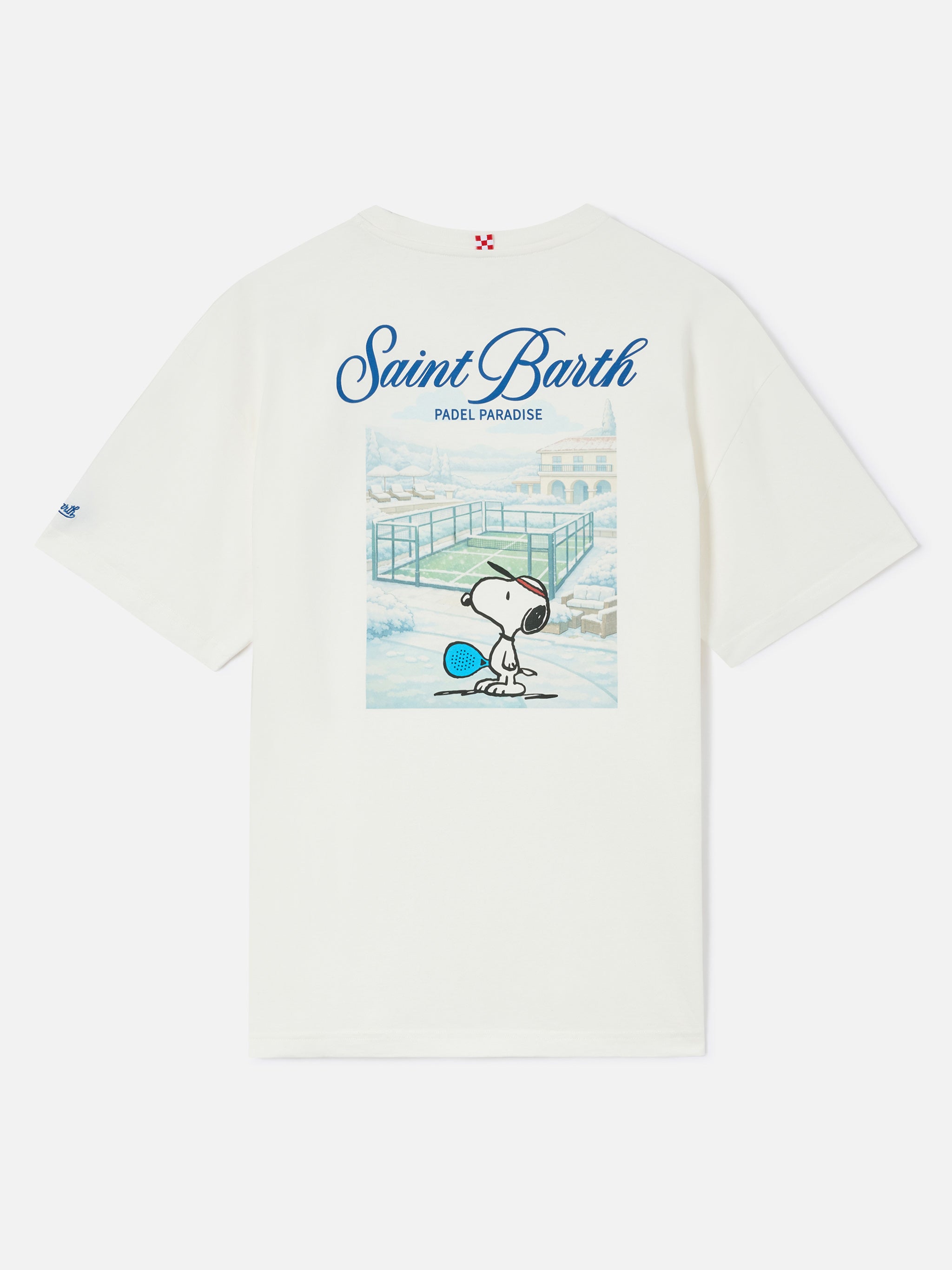 mc2-saint-barth-t-shirt-delmar-uomo-bianca-peanuts-padel-paradise-in-cotone image 1