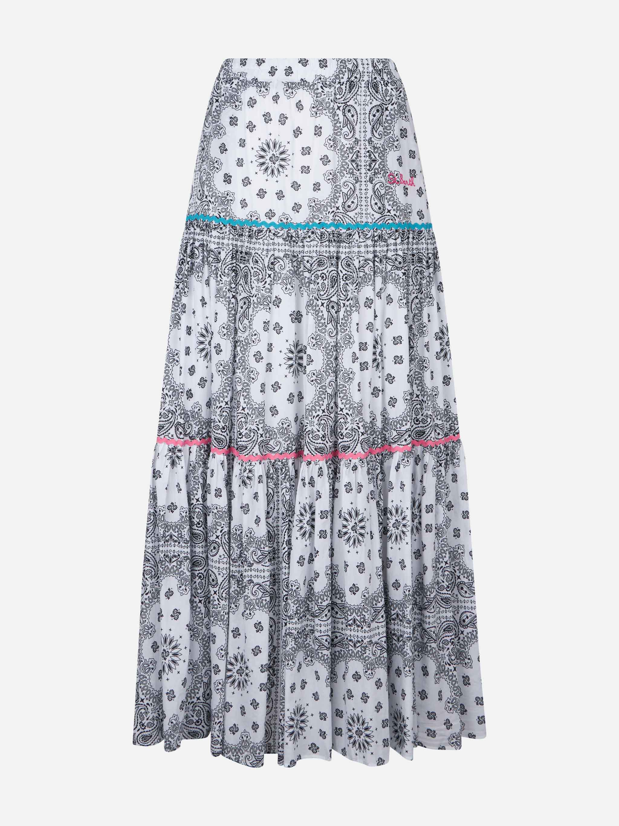 mc2-saint-barth-eloise-gonna-lunga-donna-cotone-stampa-bandana-bianca image 3