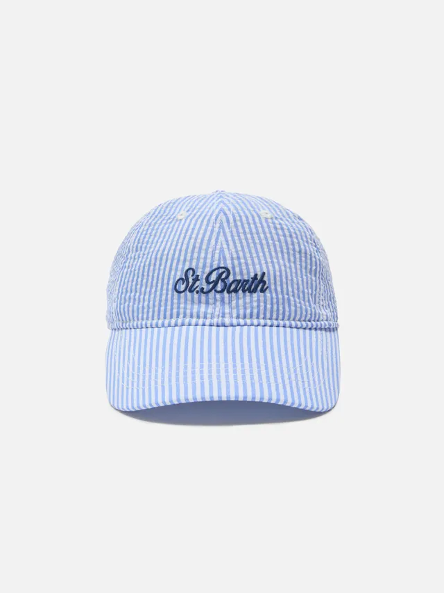 mc2-saint-barth-baseball-cappellino-bambino-seersucker-righe-azzurre image 1