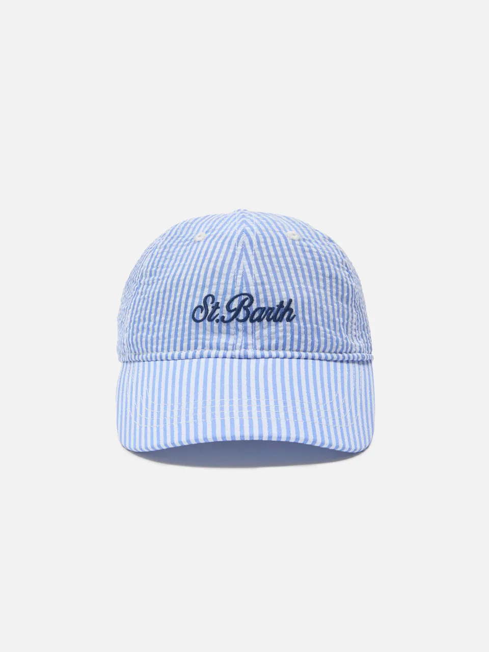 mc2-saint-barth-baseball-cappellino-bambino-seersucker-righe-azzurre image 1