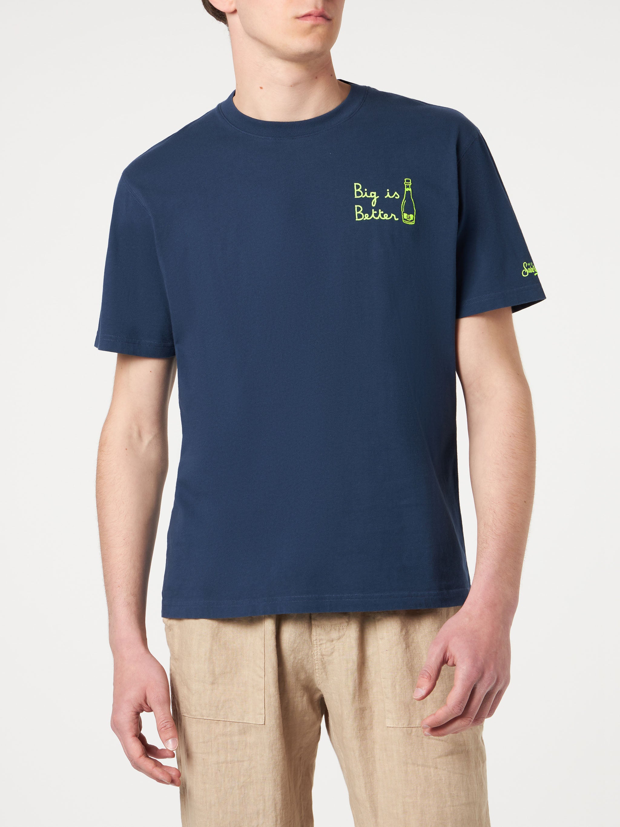 mc2-saint-barth-portofino-t-shirt-da-uomo-in-puro-cotone-blu-navy-con-ricamo-big image 2