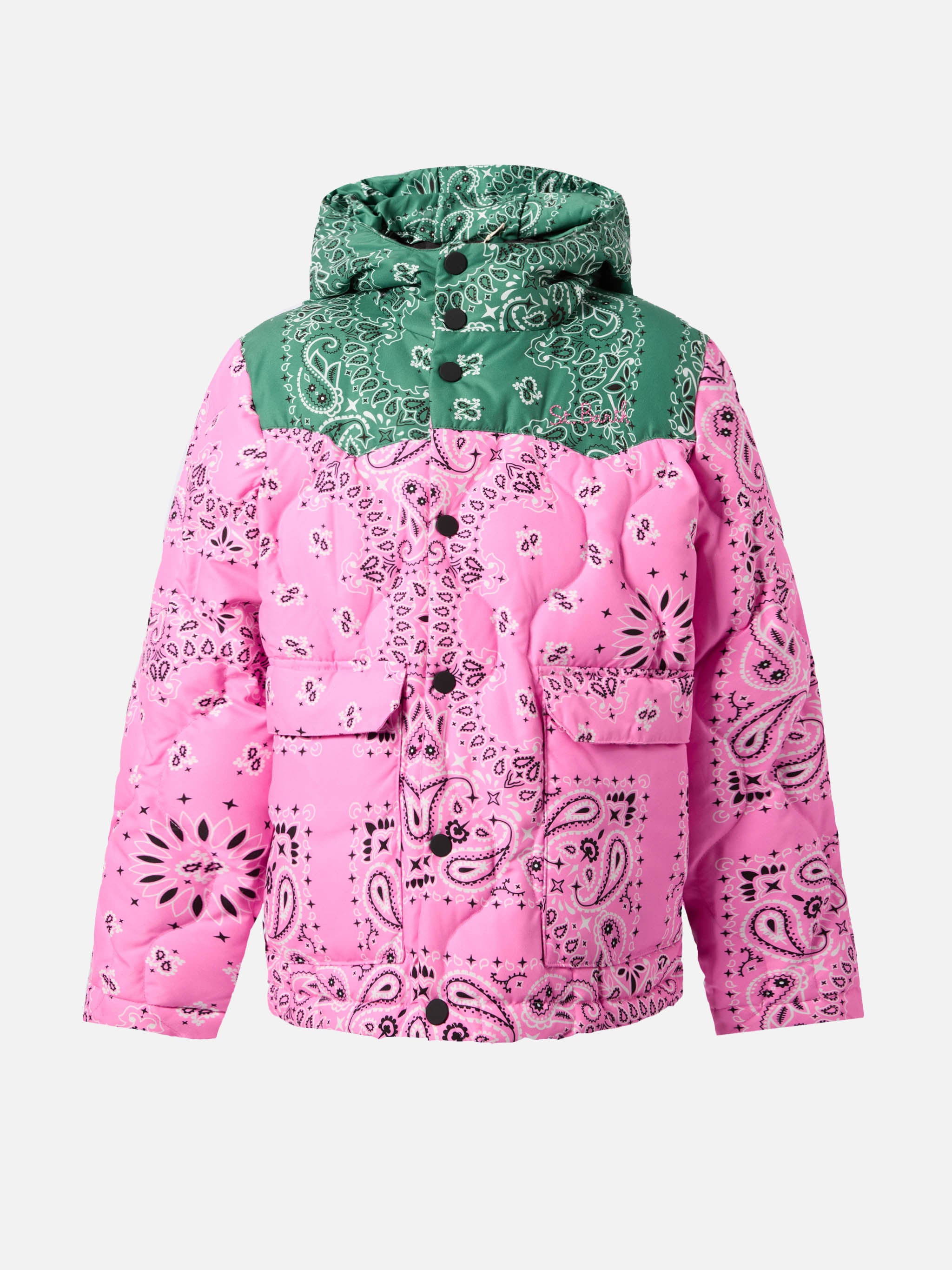 mc2-saint-barth-baxter-jr-piumino-con-cappuccio-da-bambina-stampa-bandana-rosa-v image 1