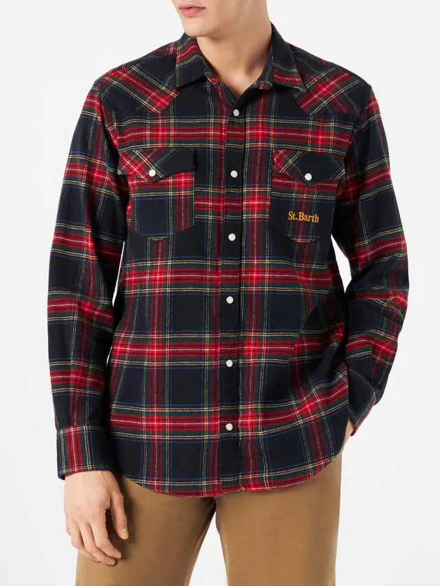 mc2-saint-barth-greg-camicia-tartan-blu-navy-in-cotone-stile-texano image 1