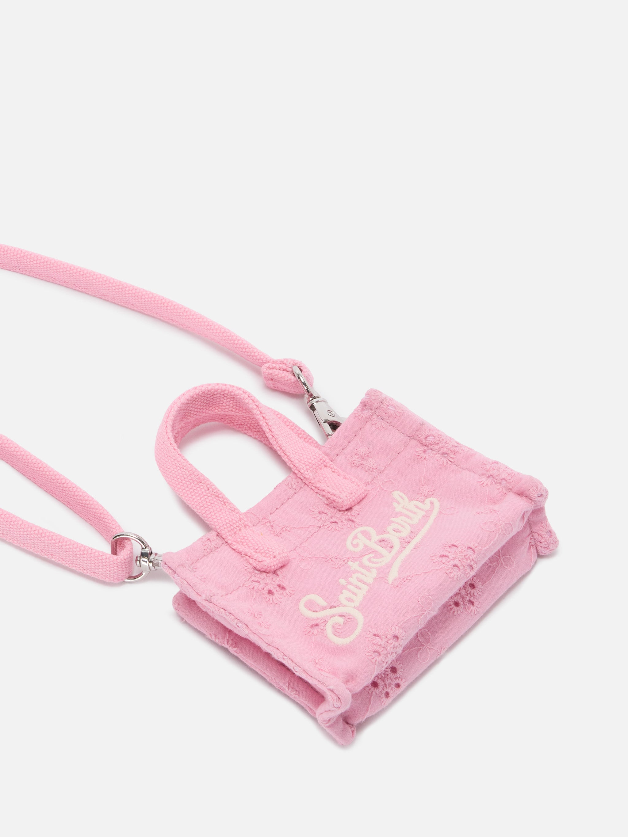 mc2-saint-barth-keychain-mini-borsa-in-cotone-sangallo-rosa-con-logo-stampato image 3
